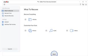 Select the type of data that you want ot recover and click 'Next'