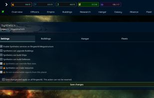 Automatic Building System - You can't manage your vast empire? You have too many planets? Synthetics service are the solution for you. This unique feature allows the planet develop by itself without you being worried about it.