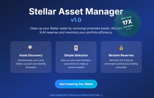 StellarPrune dashboard: scan your wallet, select tokens to remove, reclaim locked XLM reserves