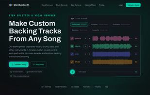 Homepage with interactive stem player demo and waveform visualization