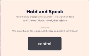 Simple setup: hold the Control key, speak, release. Text appears at your cursor instantly. No complicated UI — just a single key.