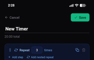 Timer edit page. Example of nested repeat blocks