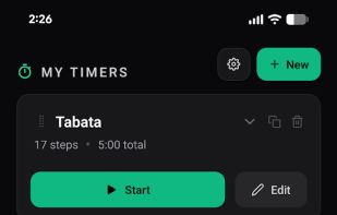 Home page - example saved timers