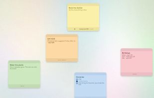 Notes open as small borderless windows you can leave anywhere on the desktop. Markdown, checklists, attachments, and a color and tags per note.
