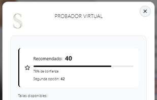  Size Recommendation - Personalized size suggestion with confidence score, showing which sizes are available in the customer's fit.