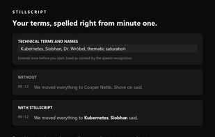 Technical terms and names are spelled correctly from the first minute