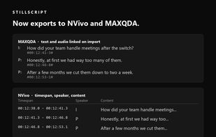 Export for qualitative analysis software with timestamps and speakers