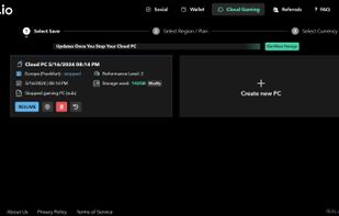 Example of available PC machines with subscription plan