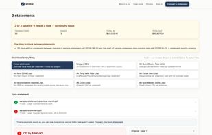 Convert a whole year at once: up to 12 statements in one upload. stmtai checks each closing balance matches the next month's opening balance and flags any missing or duplicated months, then gives you one Excel workbook with a sheet per statement.
