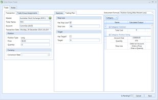 Share trade entry window.