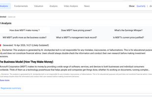 Stockpicker provides AI analysis as answer of common investing questions like How the company makes money or Does the company have pricing power