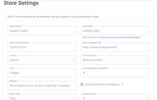 Easily and quickly set up your store by typing in details and settings for your loyalty program.