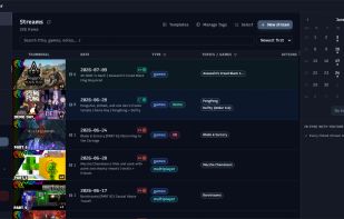 The streams page listing your streams and relevant info
