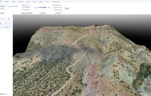 Hydrology: flow direction over the surveyed terrain inside a selected analysis area, saved as raster or vector.