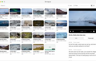 Browse your media library and review an interview transcript beside the footage.