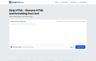 The home page and main tool: paste formatted text and get clean plain text back.