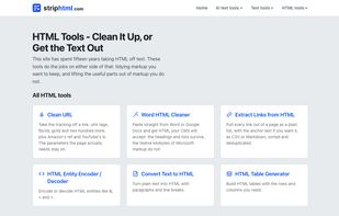 A collection of handy HTML tools for converting, cleaning and encoding markup.