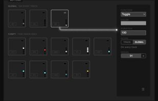 DMX buttons, each triggered by a key of a MIDI controller