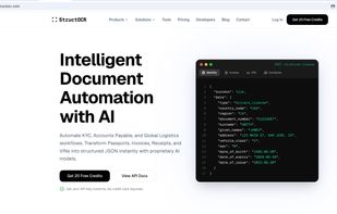 The StructOCR official homepage highlighting our core API capabilities. We provide intelligent document automation to instantly transform complex documents into structured JSON data.