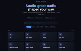 The StudioWavePro homepage — 42 studio tools in one searchable workspace, organized by Edit, Time, Pitch, Effects and Mastering.