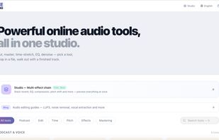 The StudioWavePro homepage — 42 studio tools in one searchable workspace, organized by Edit, Time, Pitch, Effects and Mastering.