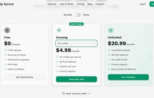 “Flexible and affordable credit-based plans for every student. Start free with one upload, upgrade anytime, and enjoy rollover credits or unlimited access.”