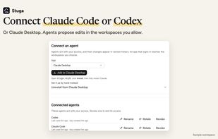 Claude Code, Codex or Claude Desktop can read your documents and propose edits, in the workspaces you allow.