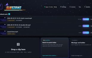 The home screen: point Substrike at your recordings folder or drop clips in to start.