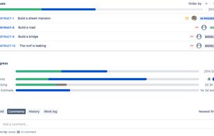An Epic overview 
?
Instantly visualise the ratio of resolved to in-progress issues, how much work has been logged, if logged work exceeds the estimate, or how many story points have been burned.