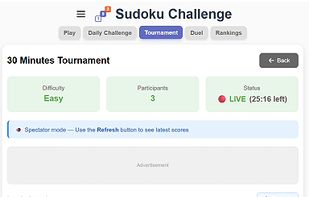 Sudoku Challenge - Tournament Leaderboard