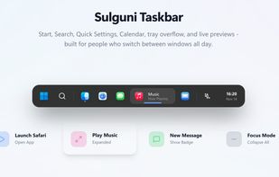 Unified AI-powered dashboard with live system stats, media controls, quick actions, and deep taskbar integration for power users.