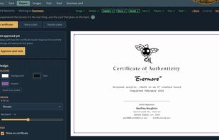 A numbered certificate of authenticity filled in from the painting's record