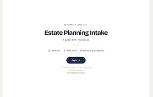 A guided intake form clients open to — read aloud, private to the firm.