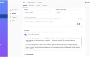 AI settings including Bot role and AI instructions