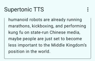 Screenshot of the Supertonic TTS app displaying text in English with a context menu open. 

A drop-down menu just below this allows you to select the language. Below that is a scale in Material Design 3.

Button at the bottom with : Microphone icon with the text ‘Synthesise’.