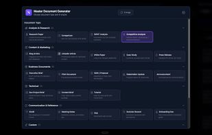 Master document with 20+ document templates for quick chat thread summarization 