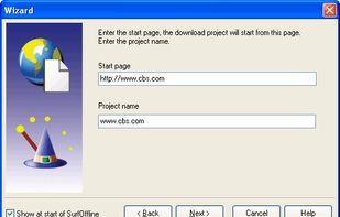 The wizard asks starting page and the name of the project.