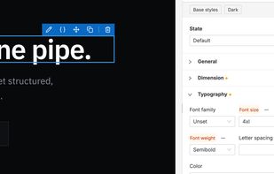 Visual editing: a selected heading with its typography controls