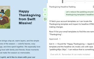 The Swift Missive AI chatbot building a template to match the user's instructions