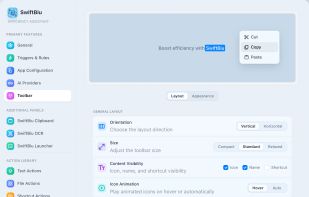 Select text and run translation, AI, search or formatting actions from the native SwiftBiu toolbar.