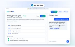 Get a structured summary with chapters, timestamps and action items.