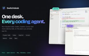 Switchdesk runs Claude Code, Codex, Copilot, Cursor, Gemini and more in one desktop app, with a Code view for programming and a Desk view for documents.