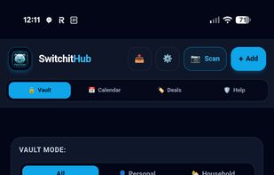 SwitchitHub’s Vault view, featuring financial summaries, custom filters, and active contract monitoring with built-in rate auditing and switching tools.