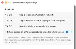 Settings, where the capture shortcut can be remapped to whatever your hands already know.