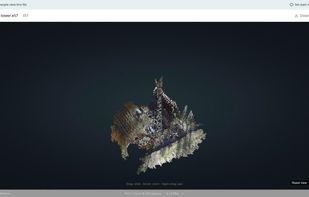 An E57 laser scan streaming in the built-in Potree point cloud viewer with measurement tools — no CAD software needed