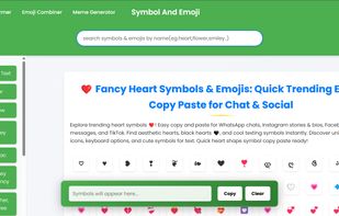 This screenshot shows the main interface of our emoji and symbol copy-paste tool a clean, mobile-friendly layout where users can instantly browse and copy stylish symbols, aesthetic emojis, and fancy fonts with just one click. No ads, no clutter just fast, easy access to thousands of Unicode characters for use in Instagram bios, social media posts, and more.