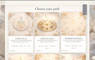 Main discovery hub with astrology, numerology, Human Design and other self-reflection tools.