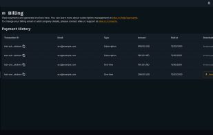 Billing page (dark)