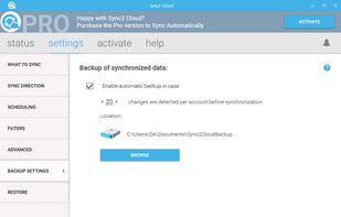Sync2 Cloud Backup settings