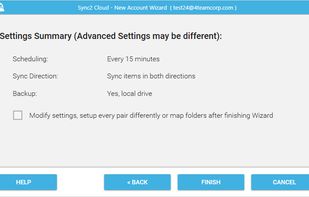 Sync2 Cloud Setup wizard summary